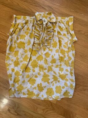A Shirt Thing Women's Logan Yellow Floral Ruffle Blouse Cotton Size Medium